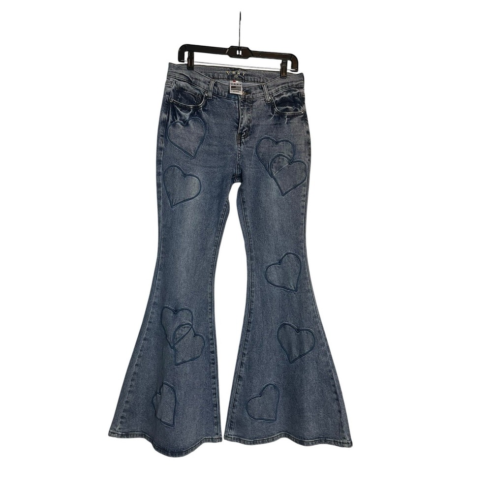 VBRT Jeans Flare Leg Women's 11 29 Heart Patch Denim Bell Bottom Hippie